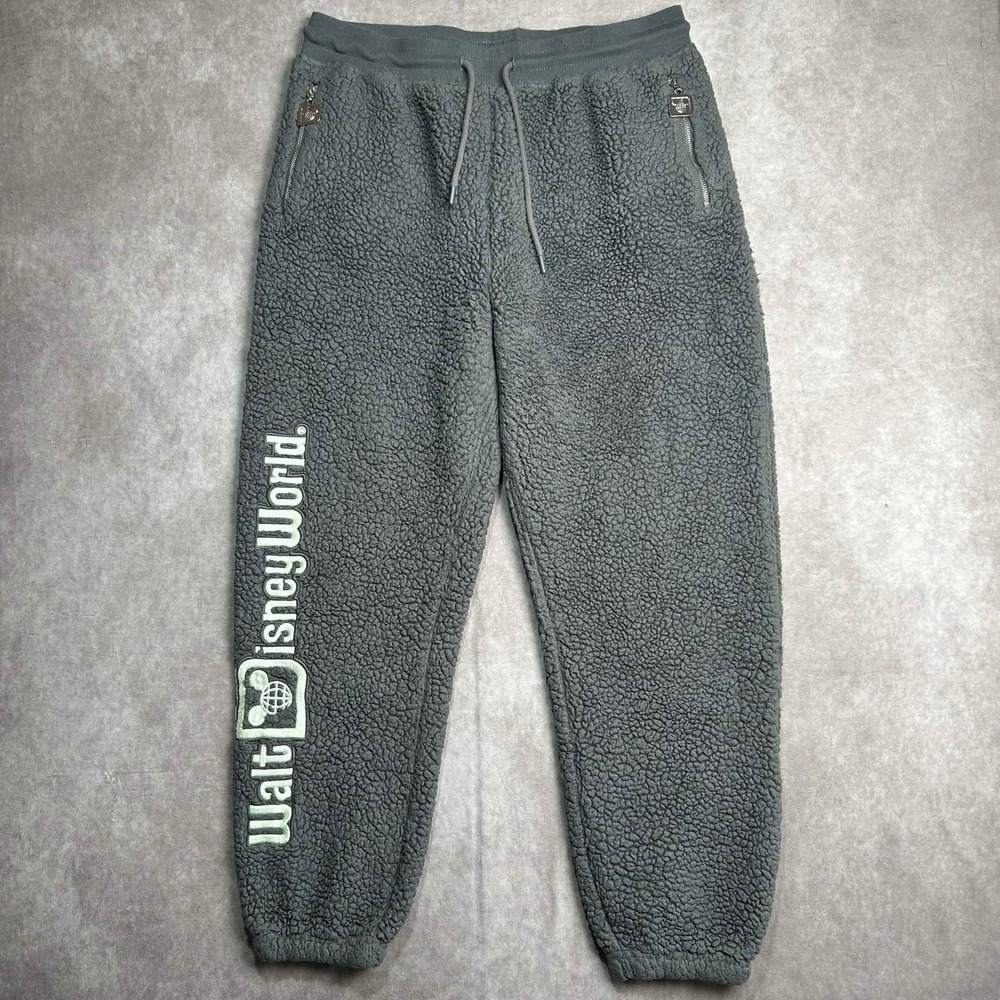 Walt Disney World Grey Sherpa Fleece Joggers Mens Large Logo Sweatpants
